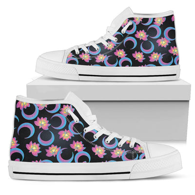 Lotus with Moon Pink Print Themed Women High Top Shoes