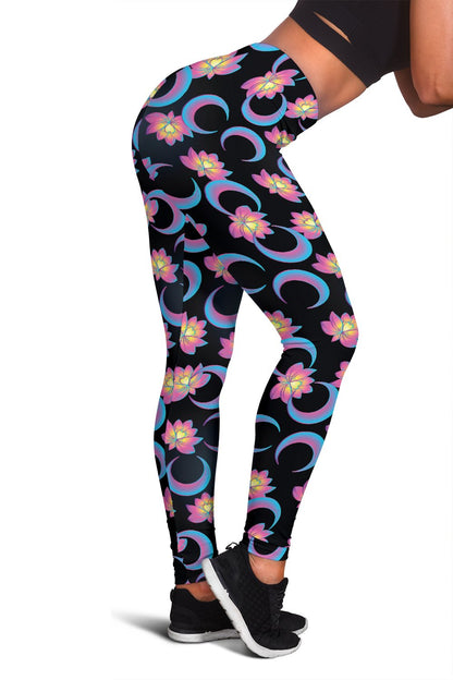Lotus with Moon Pink Print Themed Women Leggings