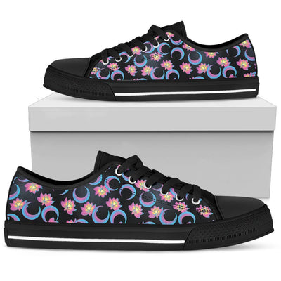 Lotus with Moon Pink Print Themed Women Low Top Shoes