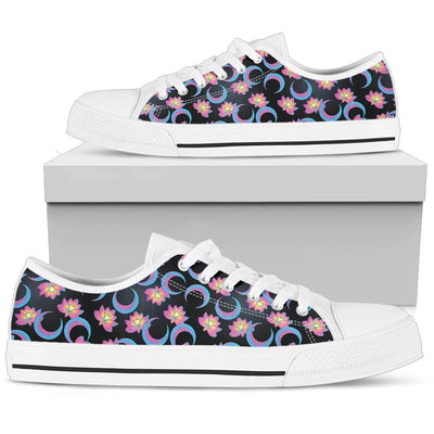 Lotus with Moon Pink Print Themed Women Low Top Shoes