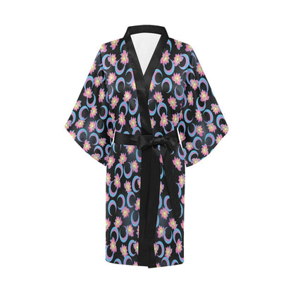Lotus with Moon Pink Print Themed Women Short Kimono Robe