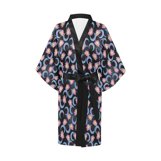 Lotus with Moon Pink Print Themed Women Short Kimono Robe