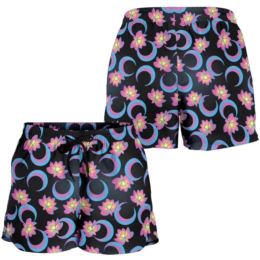 Lotus with Moon Pink Print Themed Women Shorts-JTAMIGO.COM