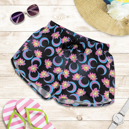 Lotus with Moon Pink Print Themed Women Shorts-JTAMIGO.COM