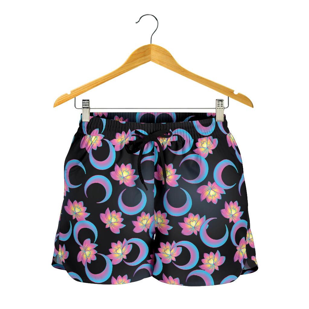 Lotus with Moon Pink Print Themed Women Shorts-JTAMIGO.COM