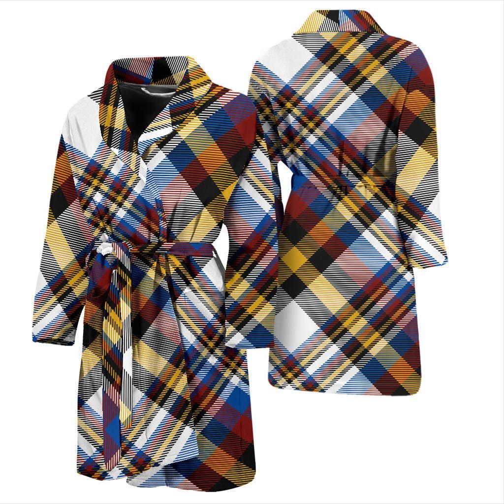 Madras Pattern Print Design 01 Men Bathrobe-JORJUNE.COM