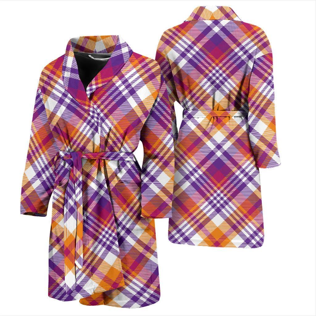 Madras Pattern Print Design 02 Men Bathrobe-JORJUNE.COM