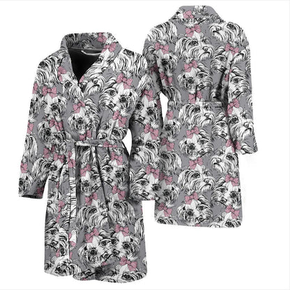 Maltese Pattern Print Design 01 Men Bathrobe-JORJUNE.COM