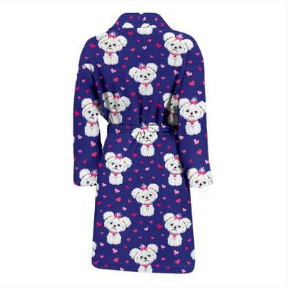 Maltese Pattern Print Design 02 Men Bathrobe-JORJUNE.COM