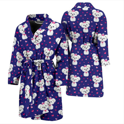 Maltese Pattern Print Design 02 Men Bathrobe-JORJUNE.COM
