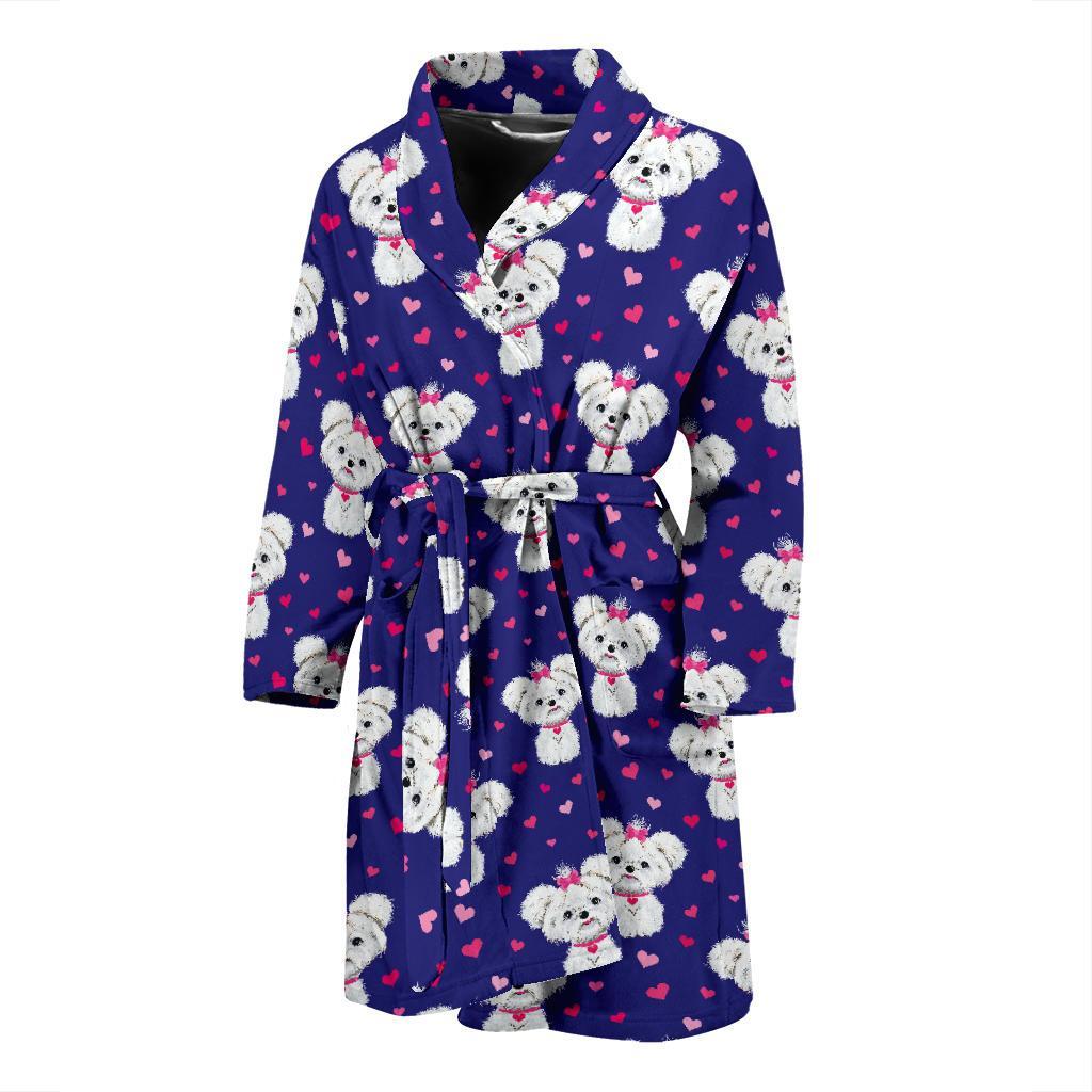 Maltese Pattern Print Design 02 Men Bathrobe-JORJUNE.COM