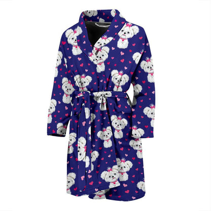 Maltese Pattern Print Design 02 Men Bathrobe-JORJUNE.COM
