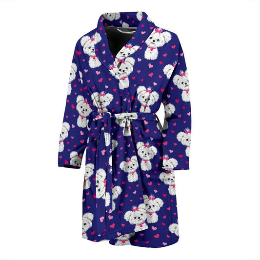 Maltese Pattern Print Design 02 Men Bathrobe-JORJUNE.COM