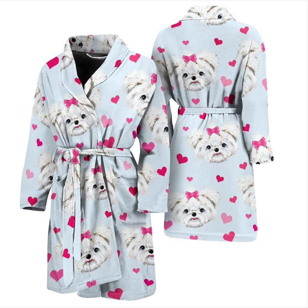 Maltese Pattern Print Design 03 Men Bathrobe-JORJUNE.COM