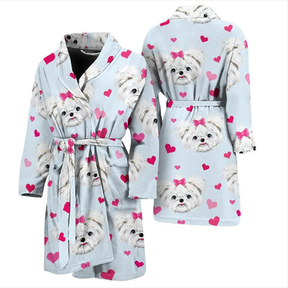 Maltese Pattern Print Design 03 Men Bathrobe-JORJUNE.COM