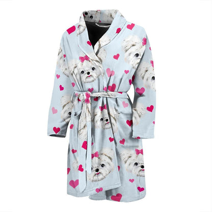 Maltese Pattern Print Design 03 Men Bathrobe-JORJUNE.COM