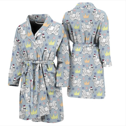 Maltese Pattern Print Design 04 Men Bathrobe-JORJUNE.COM