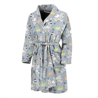 Maltese Pattern Print Design 04 Men Bathrobe-JORJUNE.COM