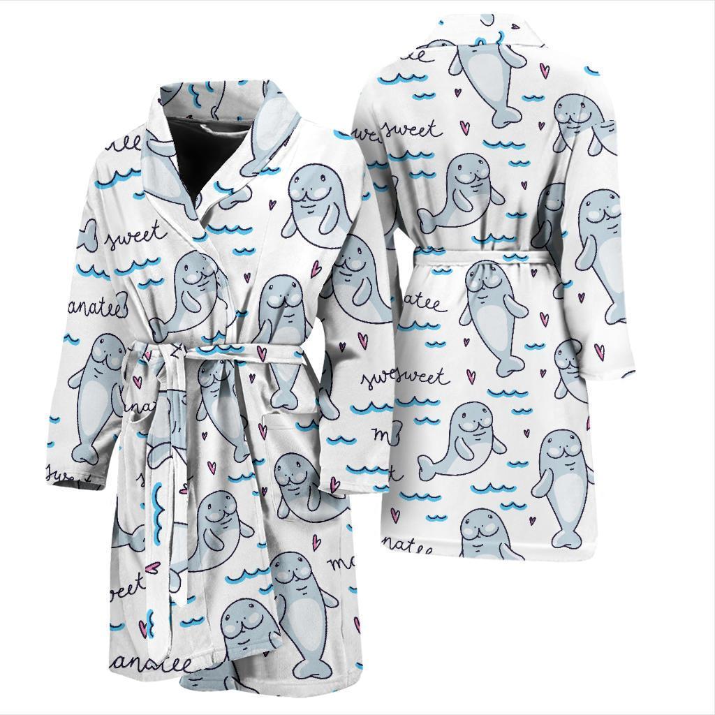 Manatee Baby Pattern Print Design 03 Men Bathrobe-JORJUNE.COM