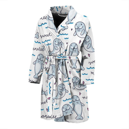 Manatee Baby Pattern Print Design 03 Men Bathrobe-JORJUNE.COM