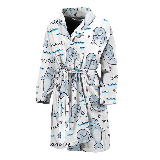 Manatee Baby Pattern Print Design 03 Men Bathrobe-JORJUNE.COM