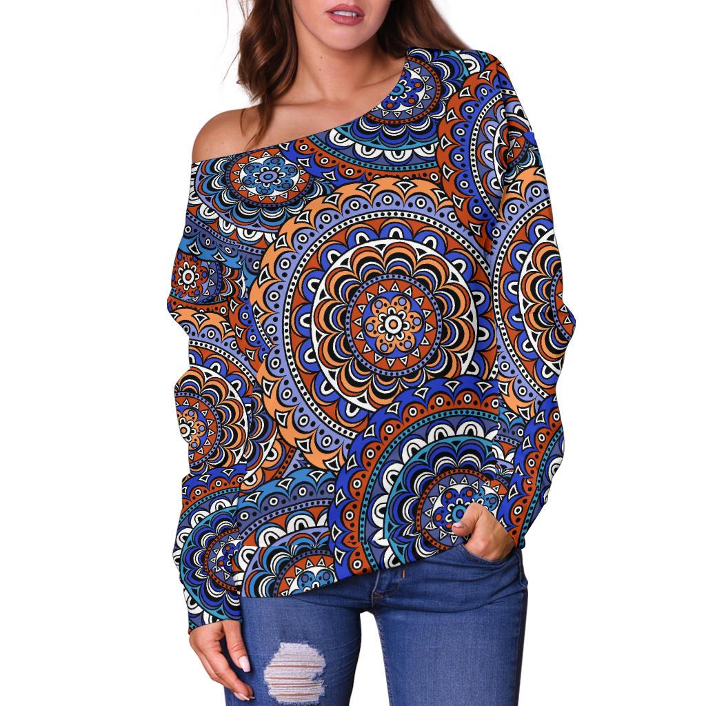 Mandala Boho Chic Design Print Off Shoulder Sweatshirt