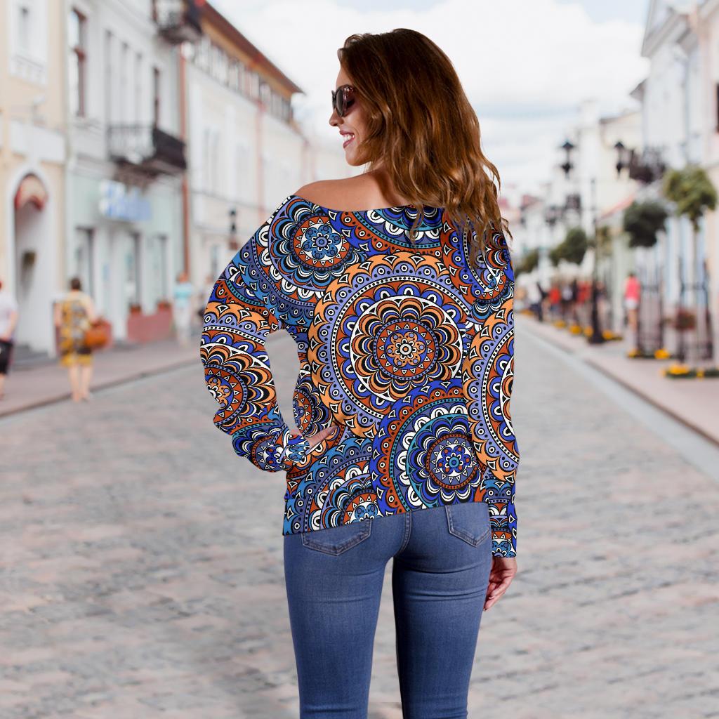 Mandala Boho Chic Design Print Off Shoulder Sweatshirt