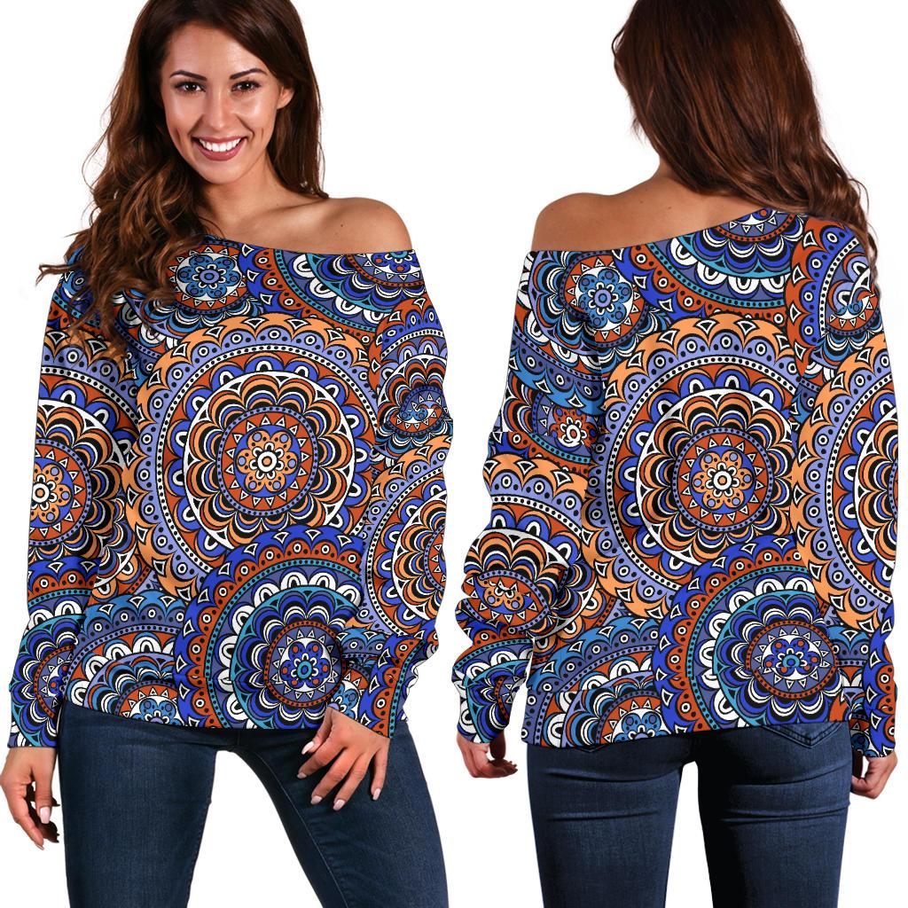 Mandala Boho Chic Design Print Off Shoulder Sweatshirt