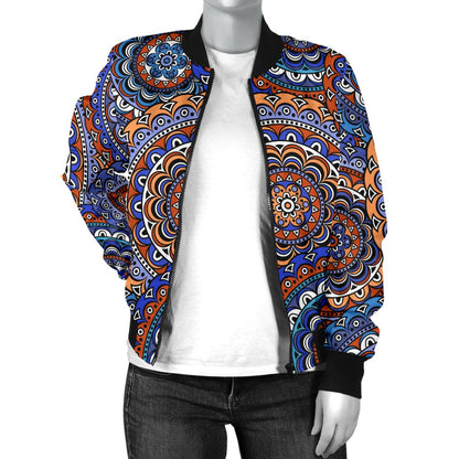 Mandala Boho Chic Design Print Women Casual Bomber Jacket