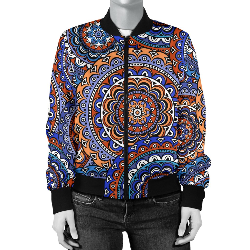 Mandala Boho Chic Design Print Women Casual Bomber Jacket