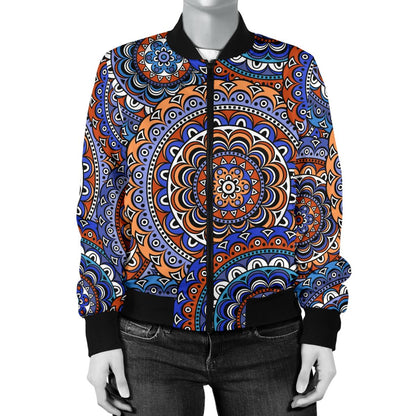 Mandala Boho Chic Design Print Women Casual Bomber Jacket