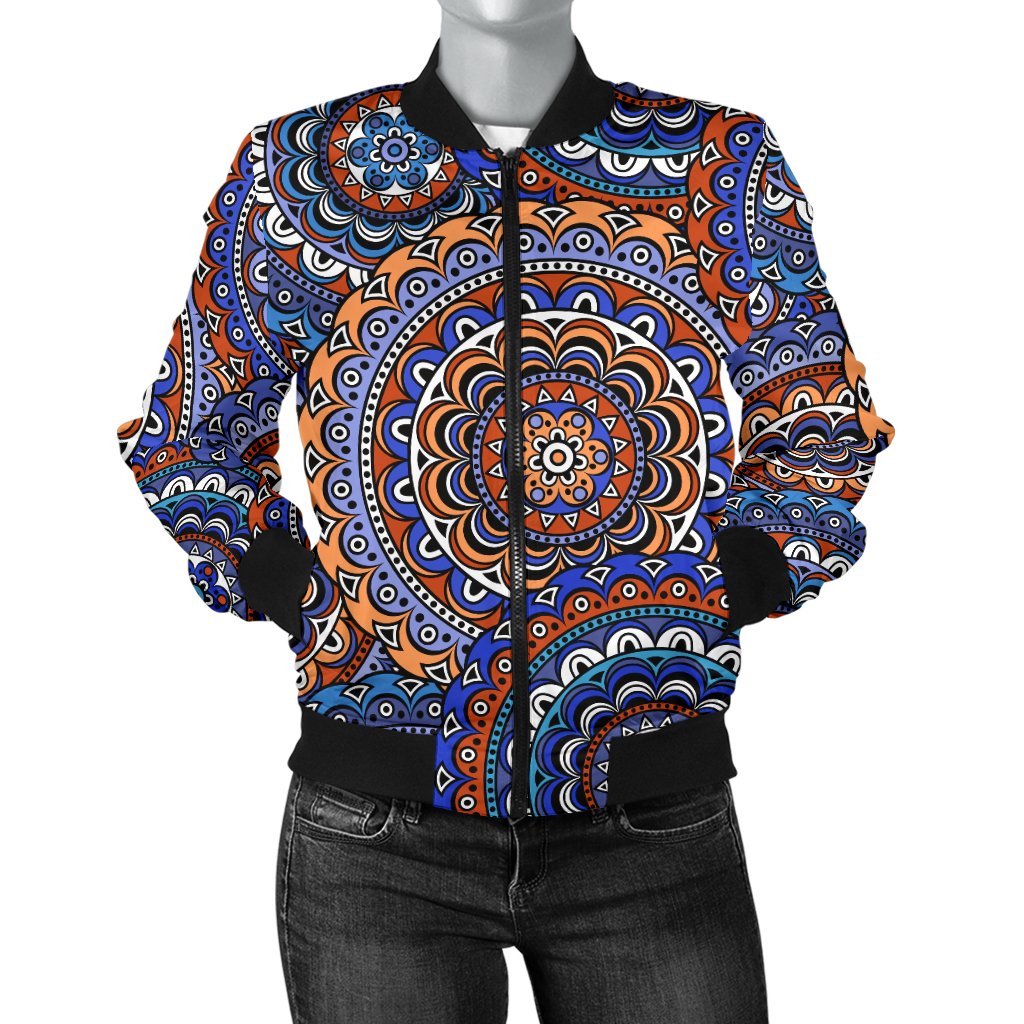 Mandala Boho Chic Design Print Women Casual Bomber Jacket