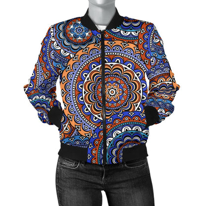 Mandala Boho Chic Design Print Women Casual Bomber Jacket