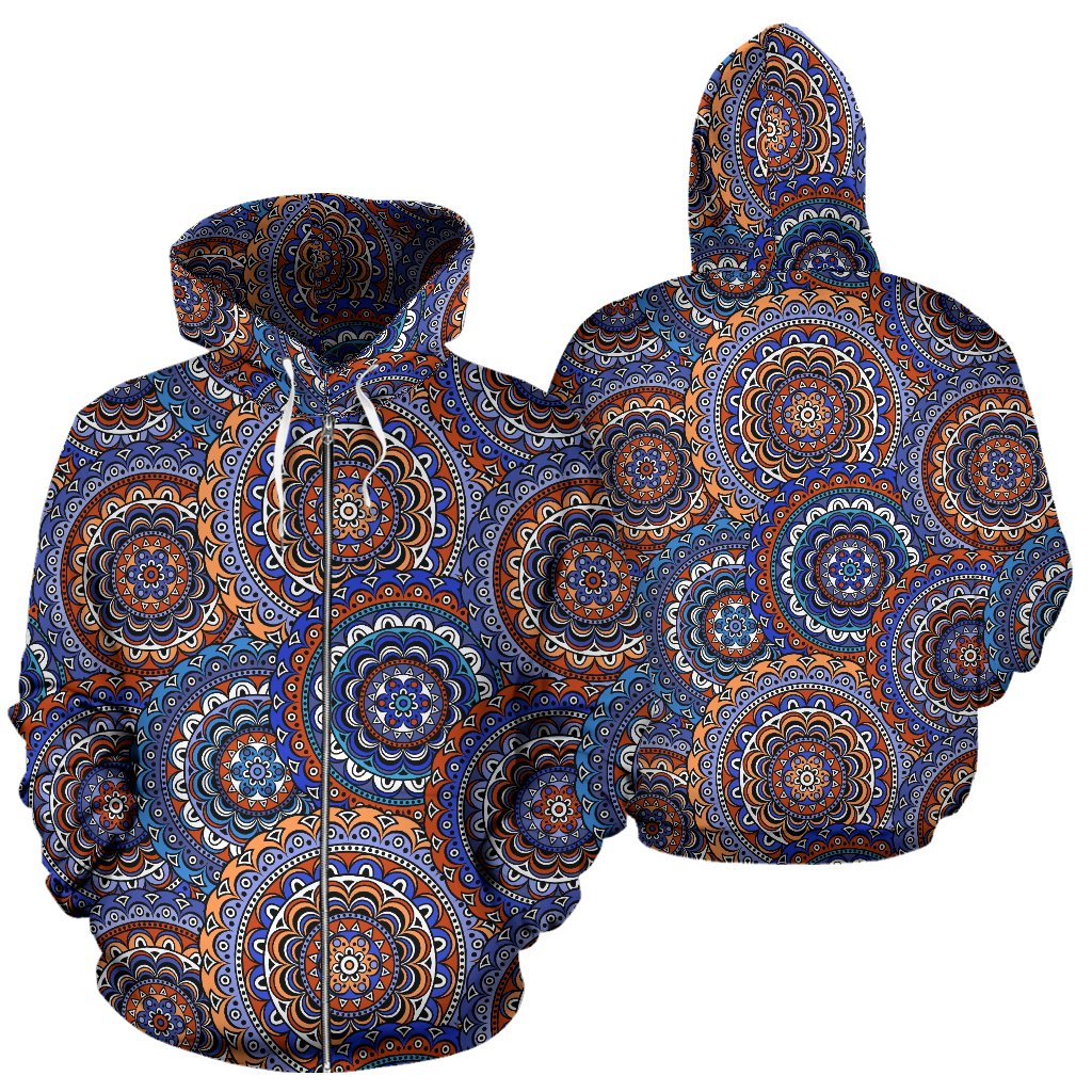 Mandala Boho Chic Design Print Zip Up Hoodie