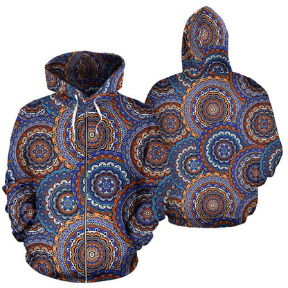 Mandala Boho Chic Design Print Zip Up Hoodie