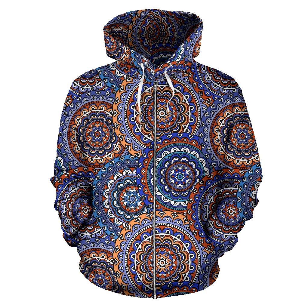 Mandala Boho Chic Design Print Zip Up Hoodie