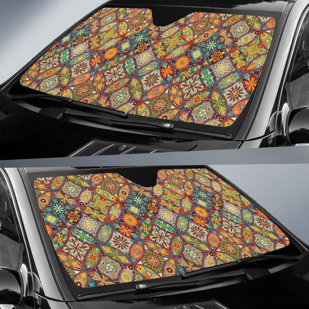 Mandala Flower Themed Design Print Car Sun Shade For Windshield