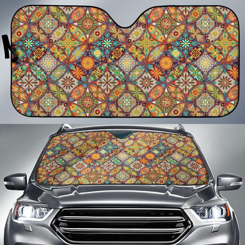 Mandala Flower Themed Design Print Car Sun Shade For Windshield