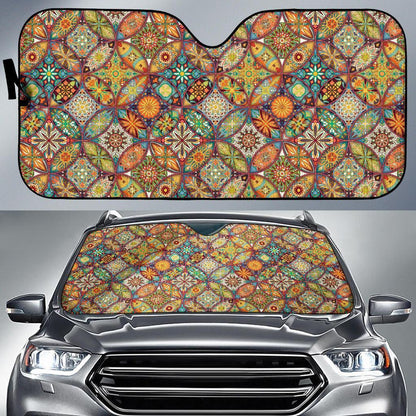 Mandala Flower Themed Design Print Car Sun Shade For Windshield