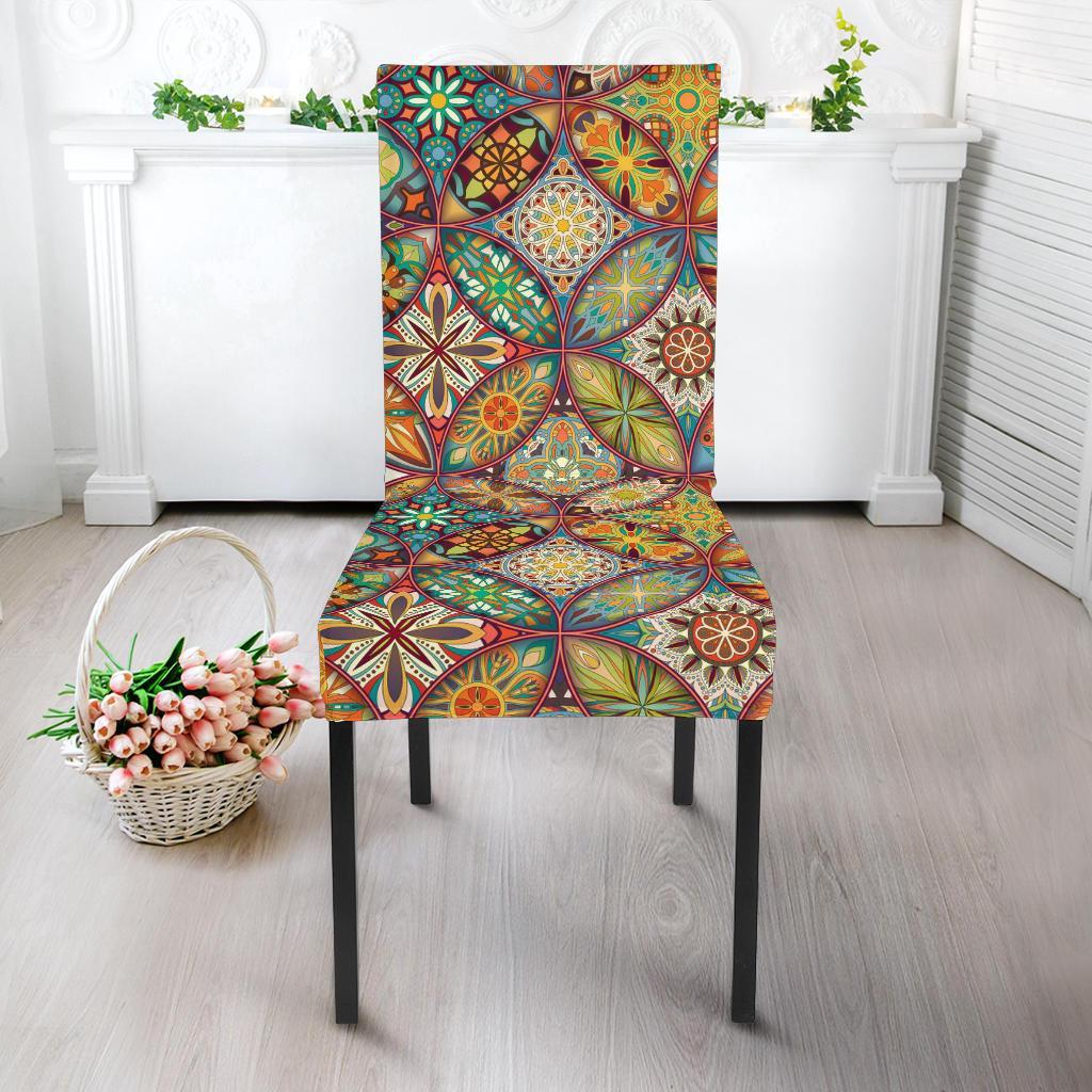 Mandala Flower Themed Design Print Dining Chair Slipcover-JTAMIGO.COM