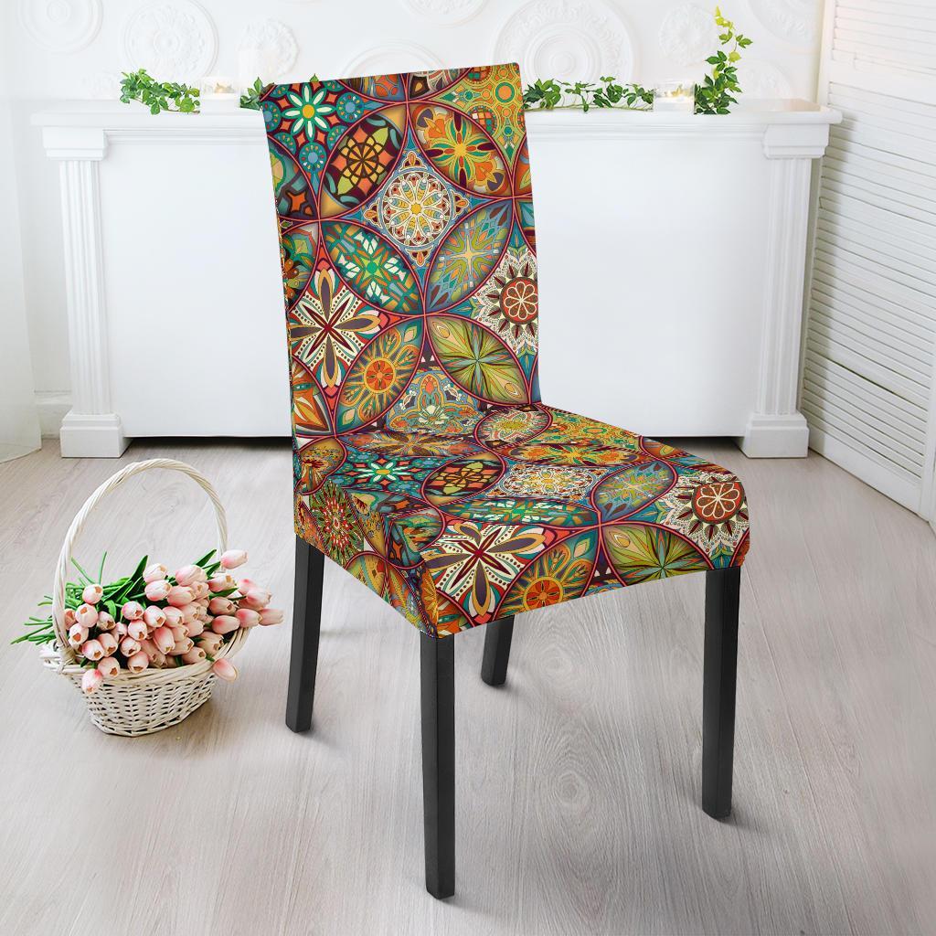 Mandala Flower Themed Design Print Dining Chair Slipcover-JTAMIGO.COM