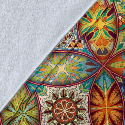Mandala Flower Themed Design Print Fleece Blanket