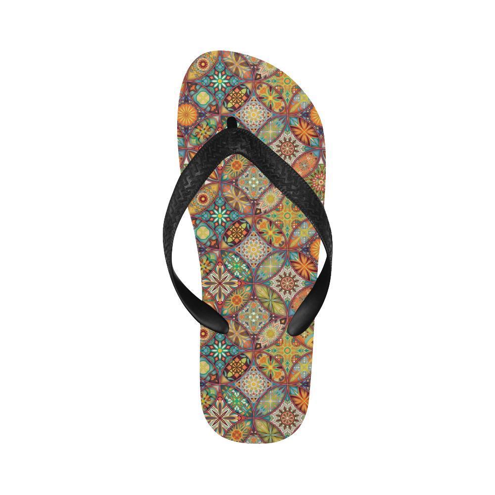 Mandala Flower Themed Design Print Flip Flops-JTAMIGO.COM