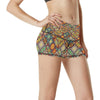 Mandala Flower Themed Design Print High Waisted Spandex Shorts-JTAMIGO.COM