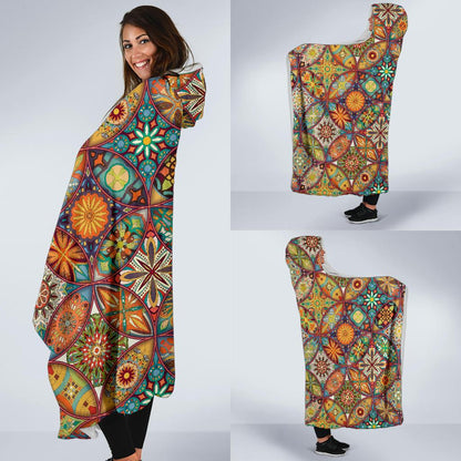 Mandala Flower Themed Design Print Hooded Blanket-JTAMIGO.COM