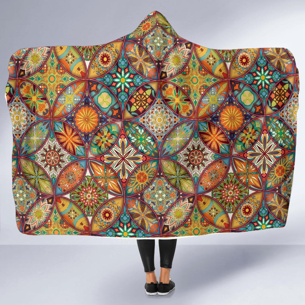 Mandala Flower Themed Design Print Hooded Blanket-JTAMIGO.COM