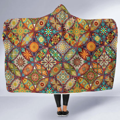Mandala Flower Themed Design Print Hooded Blanket-JTAMIGO.COM