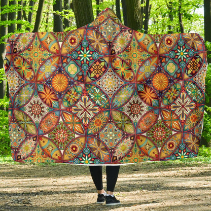 Mandala Flower Themed Design Print Hooded Blanket-JTAMIGO.COM