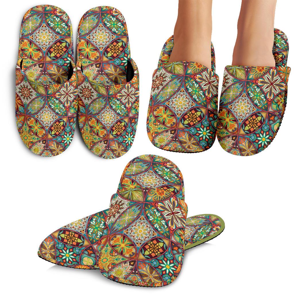 Mandala Flower Themed Design Print House Slippers