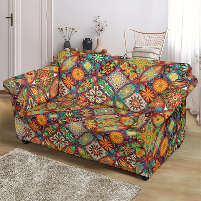 Mandala Flower Themed Design Print Loveseat Slipcover-JTAMIGO.COM